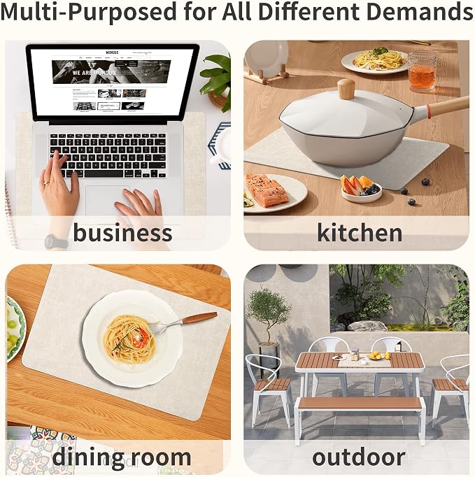 Maxpearl Faux Leather Placemats Set of 8 – Waterproof, Wipe Clean, Heat Resistant, Non-Slip Dining Table Mats for Indoor & Outdoor Use, 17”×12”, Beige