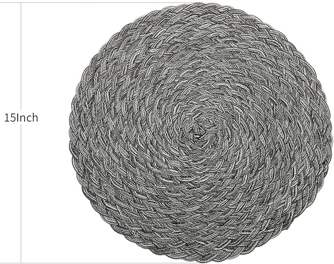 Topotdor Round Placemats Heat-Resistant Stain Resistant Anti-Skid Washable Polyproplene Table Mats Placemats (Braided-Gray, Set of 4)