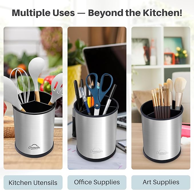 Kitchen Utensil Holder and Countertop Organizer. (Silver)