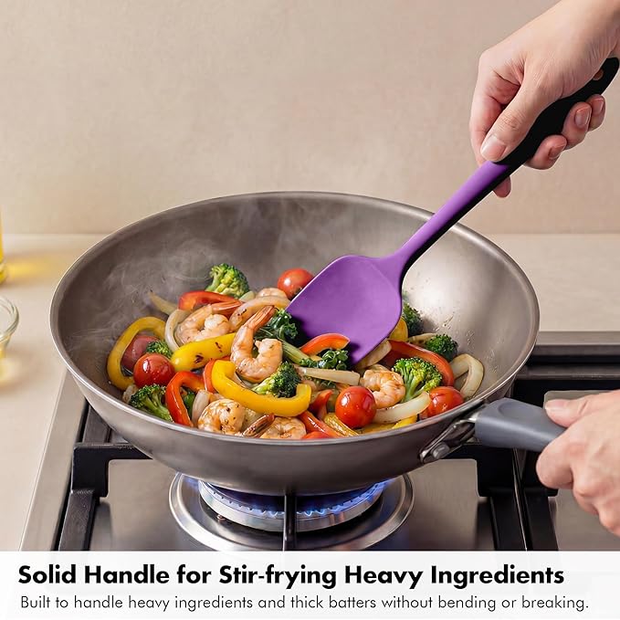 Silicone Spoonula Set: 600ºF Heat Resistant Food Grade Cooking Baking Utensils, Kitchen Flexible Nonstick Rubber Pan Spoon Spatula for Mixing, Scrambling, Scooping (3 Pieces, Multicolor 3)