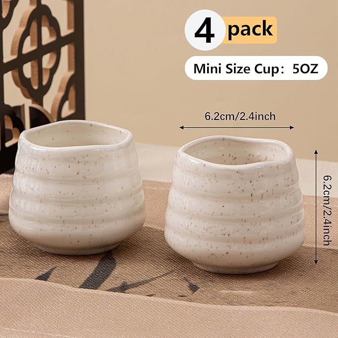 4pcs Japanese Tea Cup Set – Mini Size Cup 5OZ Ceramic Matcha Cup, Handless Espresso Cups, Cute Small Porcelain Coffee Mugs, for Coffee Tea Lovers, Dishwasher & Microwave Safe (Speckle)