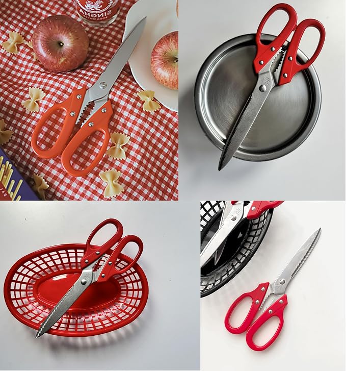Multipurpose Kitchen Shears Heavy Duty Japan Tanaka Scissors Diamond Cut Stainless Steel 타나카 방산시장 강주은 주방가위 깡스가위 (Red)