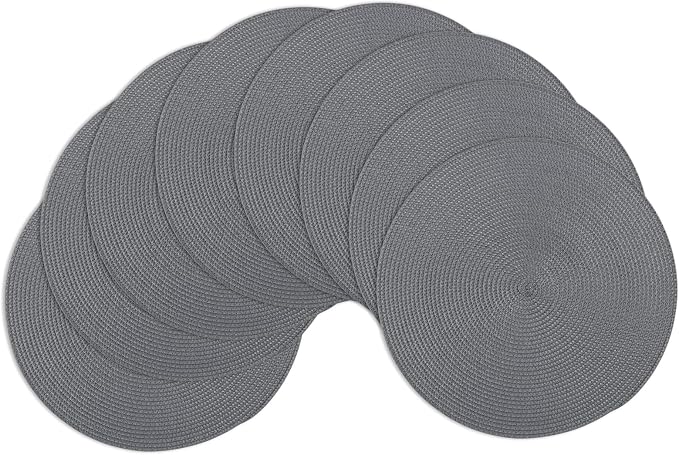 Winknowl Round Braided Placemats Set of 8 Washable Woven Heat Resistant Table Mats for Kitchen Dining Tables 15 inch Round Place Mats (Dark Gray,8pcs)