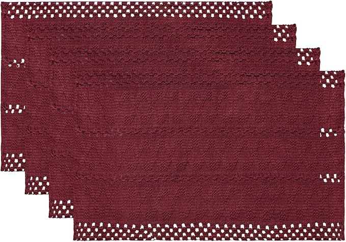 Artoid Mode Red Farmhouse Woven Rustic Hollow Placemats Set of 4,12x18 Inch Seasonal Holiday Table Mats Party Kitchen Dining Decoration