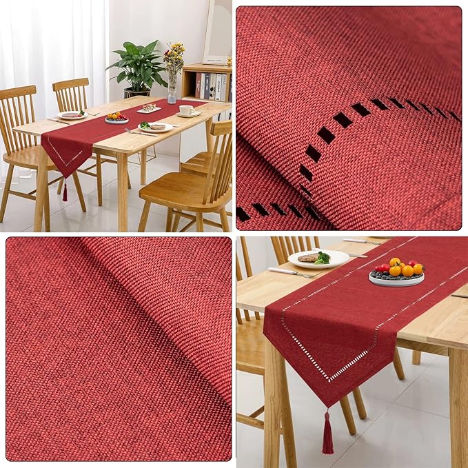 Table Runner Linen Red 12 x 59 Inch, Tablerunner Linen Look Solid Color, Modern Easy Care Table Runner for Dining Table, Coffee Table, Restaurant,Decoration