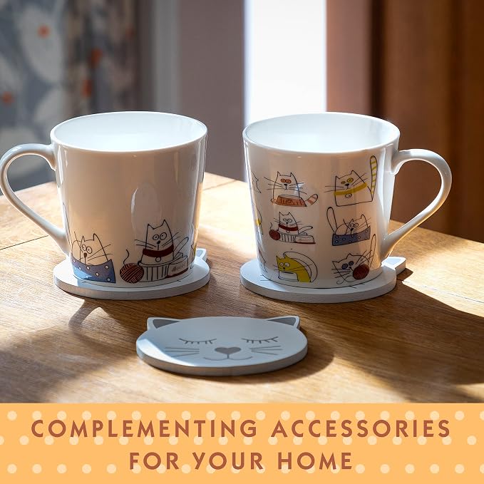 SPOTTED DOG GIFT COMPANY Cat Mugs, 13 oz Coffee Mug Set of 4, Funny Cartoon Cats Themed Ceramic Tea Cups, Microwave & Dishwasher Safe, Cute Cat Gifts for Women and Animal Lovers