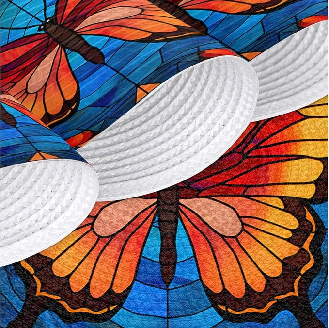 Round Placemats Set of 4, Butterfly Glass Background Woven Placemats Mats Non-Slip Heat Resistant Washable Table Mats Round Braided Place for Farmhouse Kitchen Dining Party Decor 15in