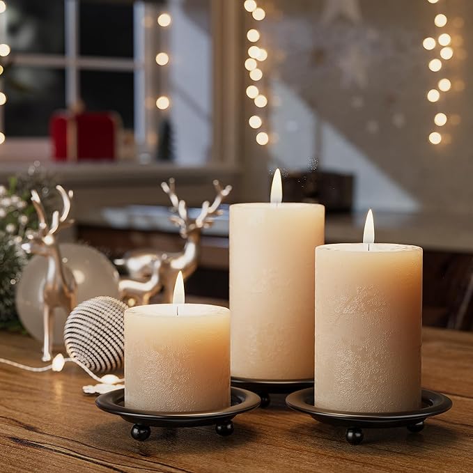 Black Candle Holders for Pillar Candles, 2 PCS Elegant Modern Candle Tray Stand for Table Centerpieces, Minimalist Candle Sticks Holder Decor for Living Room, Dining Table, Wedding Gift