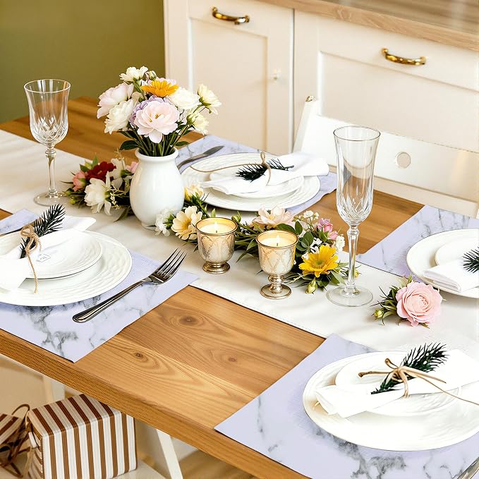 homing Faux Leather Heat Resistant Placemats 8 Packs, Waterproof Wipeable Dining PU Place Mats for Indoor & Outdoor, Easy to Clean, Marble