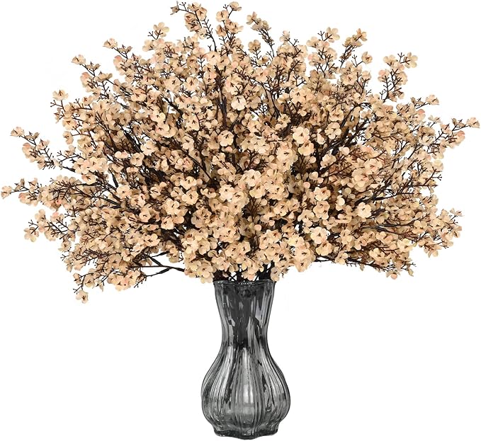 Waipfaru 15Pcs Fake Flowers Babys Breath Silk Artificial Beige Flowers Gypsophila Bouquets Bulk Real Touch Stems for Boho Home Living Room Decor DIY Floral Arrangement Table Centerpieces
