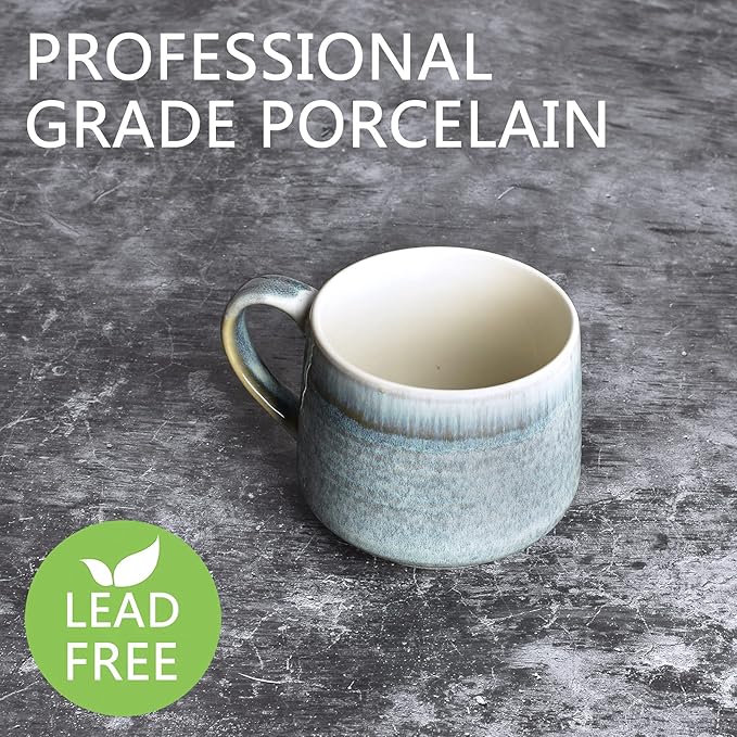 Bosmarlin Large Ceramic Wide Coffee Latte Mug Set of 2, 18 Oz, Big Stoneware Tea Cup for Office and Home, Dishwasher and Microwave Safe (Willow Green, 2)