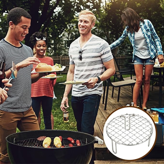 uxcell 16 Inch Round Cooking Rack, Stainless Steel Canning Racks with Legs, Barbecue Mesh Grill for Baking Cooling Steaming Cookware