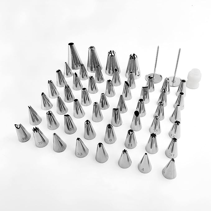 FIVETASCake Decorating kit for Beginners-52 Numbered Icing Tips with Pattern Chart,2 Flower Nails and 1 Coupler.Piping Tips Set with storage box.