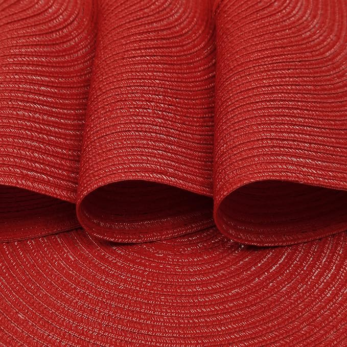 SHACOS Round Braided Placemats Set of 8 Washable 15 inch Round Table Mats Non Slip Woven Place Mats for Christmas Holiday Dining Table Decor (Red, 8)