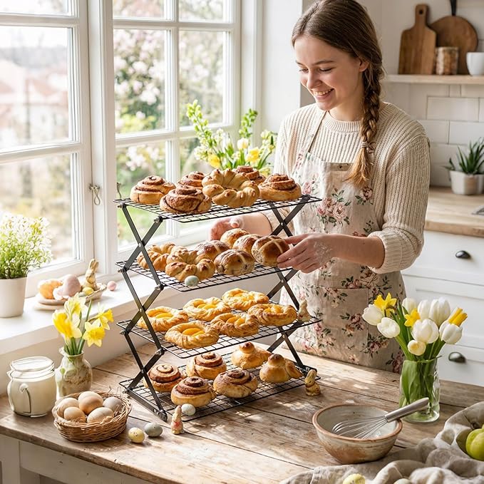 ShellKingdom 4 Tier Collapsible Cooling Rack, Outdoor Camping Picnic Shelf, Wire Cooling Rack for Baking, Cookies, Cake, Roasting, Grilling, Drying Rack - Black