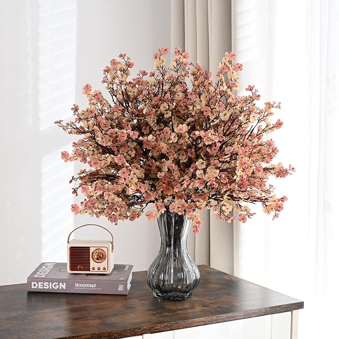 Waipfaru 6Pcs Fake Flowers Babys Breath Silk Artificial Flowers Gypsophila Bouquets Bulk Real Touch Fall Stems for Home Boho Living Room Bedroom Decor DIY Floral Arrangement, Beige Brown