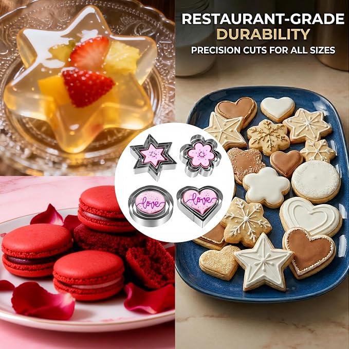 Cookie Cutters Set 12 PCS - Stainless Steel Shapes | Heart, Star, Flower, Round, Multi-Use for Baking, Cookies, Fruits, Holiday Decor, Dishwasher Safe, Professional Quality