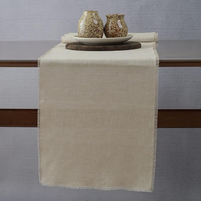 Linen Table Runner with Fringe- 14x48 Inch Natural, 100% Pure Linen Table Runner for Wedding, Party, Easter, Thanksgiving, Spring, Easter, Summer, Wedding – Machine Washable, Handmade