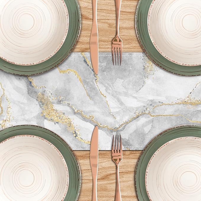 Marble Table Runner 13x36 Inch Gold Grey Table Dresser Runners Modern Table Decorations Coffee Table Runner for Home Kitchen Dining Room (13"x36", Grey Gold Marble)