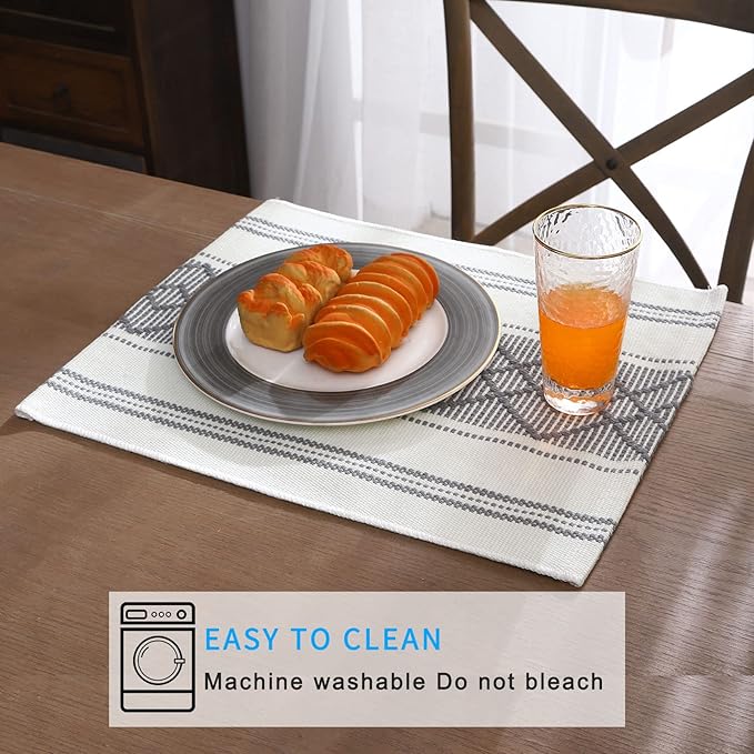 Elegant Thick placemats for Dining Table Decor Farmhouse Heat Resistant Table Place mats Set of 6 Quality Woven Cloth Placemats Washable Dinner mats (Grey, 6)