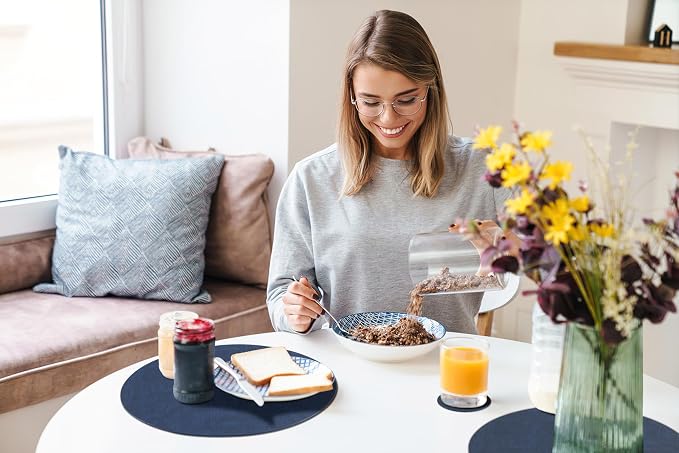 homing Round Faux Leather Placemat and Coaster 8 Packs, Washable Heat Resistant Dining Place Mats, Wipeable Double-Sided Table Mats for Indoor and Outdoor, Diameter 13 and 3.93 inch, Navy