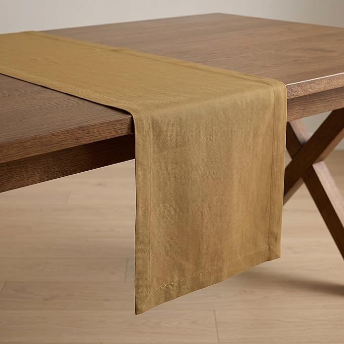 Solino Home Linen Table Runner 72 Inches Long - 100% Pure Linen Caramel Dining Table Runner 14 x 72 Inch for Spring, Summer - Fete