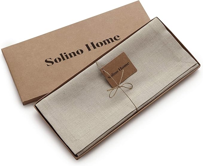 Solino Home Linen Natural Table Runner 48 Inches - 100% Pure Linen Small Table Runner 14 x 48 Inch Ideal for Dresser and Coffee Tables - Spring, Summer - Diana Medium Weight