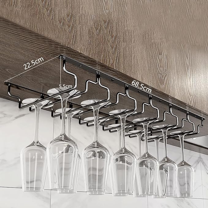 Wine Glass Rack, Under Cabinet Stemware Storage Racks Hanging Wine Glasses Holder, Wrought Iron Metal Stainless Steel Glass Holder Storage Rack Hanger for kitchen bar (Size : 68.5x22.5x5.5cm)