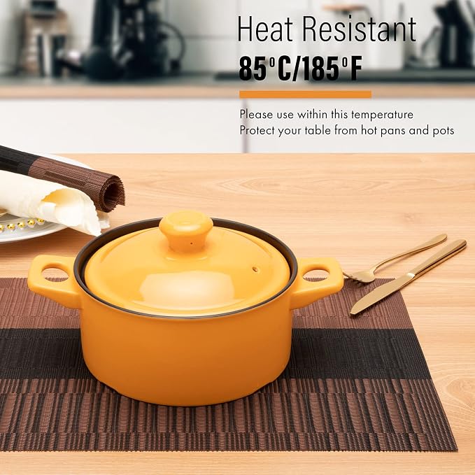 Winknowl Placemats Set of 8, Heat Resistant Non-Slip Vinyl Woven Table Mats for Dining Table, Washable Durable Elegant Place Mats for Kitchen Indoor/Outdoor Use (Coffee)