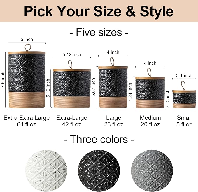 Miamolo Large Jar with Lid, Ceramic Coffee Container with Airtight Lids, Food Storage Containers, Kitchen Canisters for Countertop Coffee Bar Accessories Wedding Gift - Black & 64 fl.oz