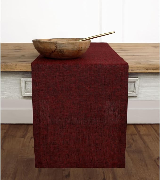 Solino Home Linen Red Garnet Table Runner 156 Inches Long - Athena, 100% Pure Linen 14 x 156 Inch Table Runner for 4th of July