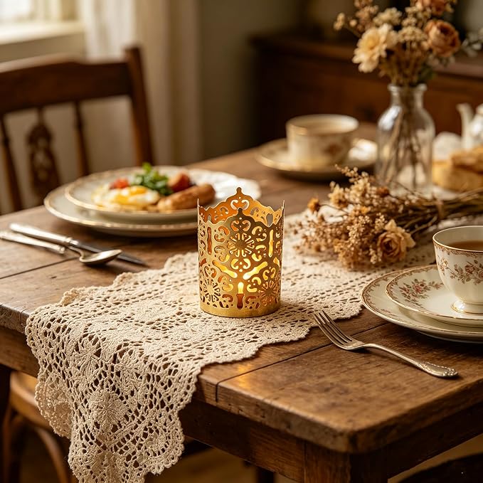 Hosley Set of 3 Gold Diamond Cut Candle Holders 4 Inches High Elevate Your Space with Elegant Metal Candle Holders in a Value Pack