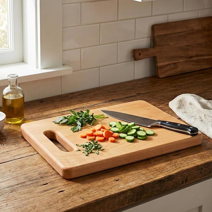 Handcrafted Maple Wood Cutting Board with Built-In Handle – Premium U.S.A. Made, Multiple Sizes – Thick Solid Maple, Chopping Block Perfect for Kitchen Prep or Personalized Engraved Gifts (Small)