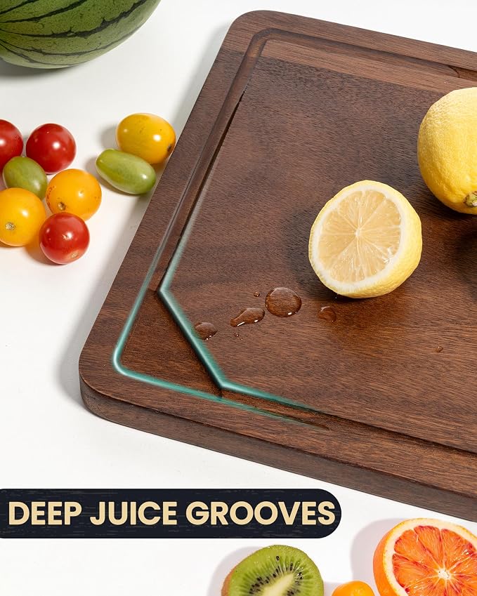 Axeman Mini 9x6" Walnut Wood Cutting Board with Juice Groove for Kitchen Countertop, USA-Sourced Thick American Black-Walnut Wooden Chopping Board Charcuterie Board Butcher Block for Meat Vegetables