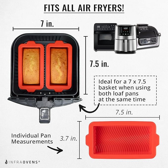 Air Fryer Silicone Loaf Pans for Baking, Non-Stick Bread Cake Pan, 7.5 inch Airfryer Bakeware Sets, Meatloaf Brownie Corn, Fits Instant Pot, Ninja Foodi, Cosori, Chefman, Power XL, Dash, BPA Free