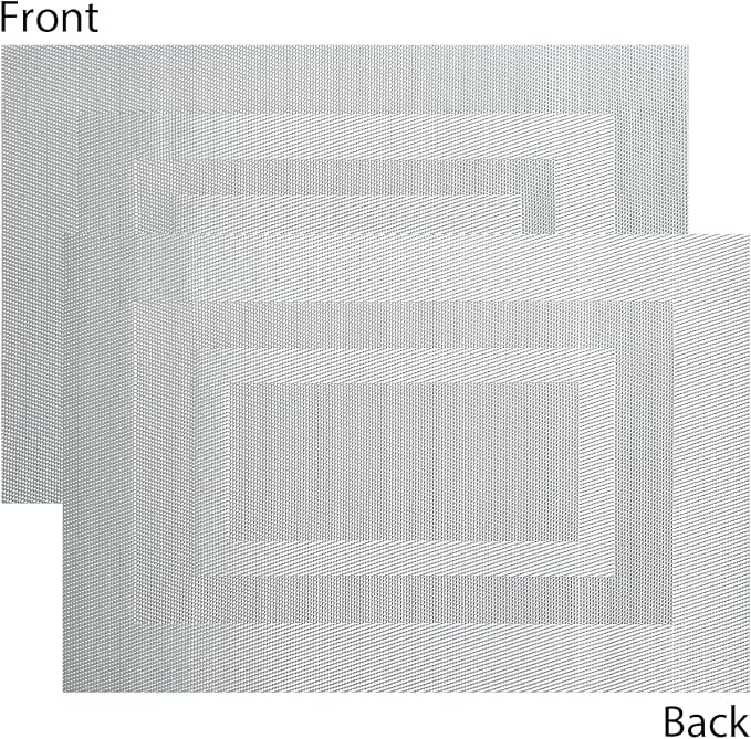 PIGCHCY Placemats Set of 8 Washable Durable Place Mats Vinyl Heat Resistant Non-Slip Table Mats Indoor Outdoor (18 x 12 inches, Bright Silver)