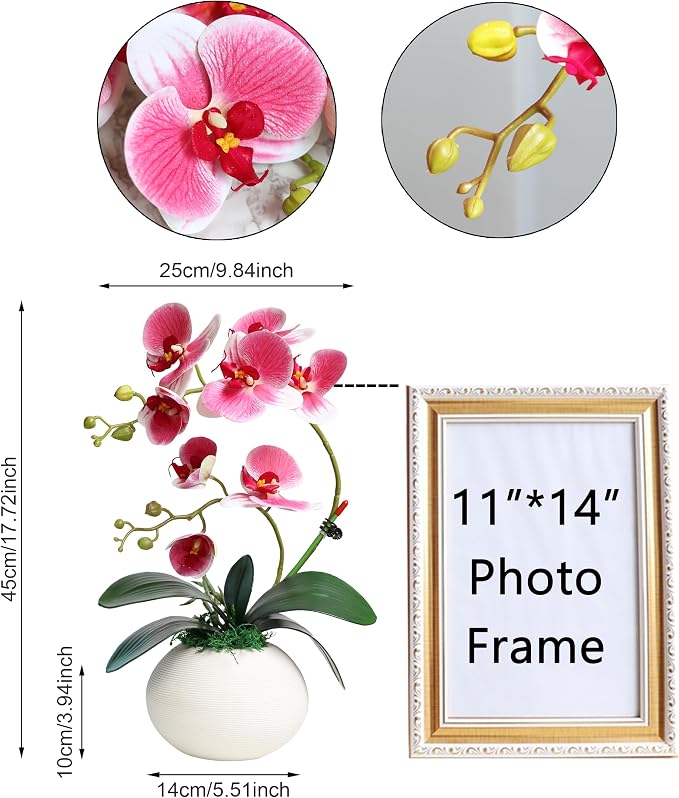 Forlaoers Modern 17" Pink Artificial Orchid Faux Flowers in vase Fake Plant Floral Arrangements Table Centerpieces for Dining Room Home Office Bathroom Decorations Indoor Farmhouse Wedding Decor