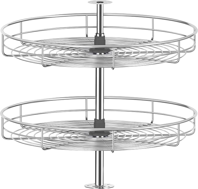 JOWBOOW 28" Chrome Corner Cabinet Lazy Susan, Full Circle Corner Cabinet Lazy Susan Replacement Shelves Rotating Rack for Corner Base Kitchen
