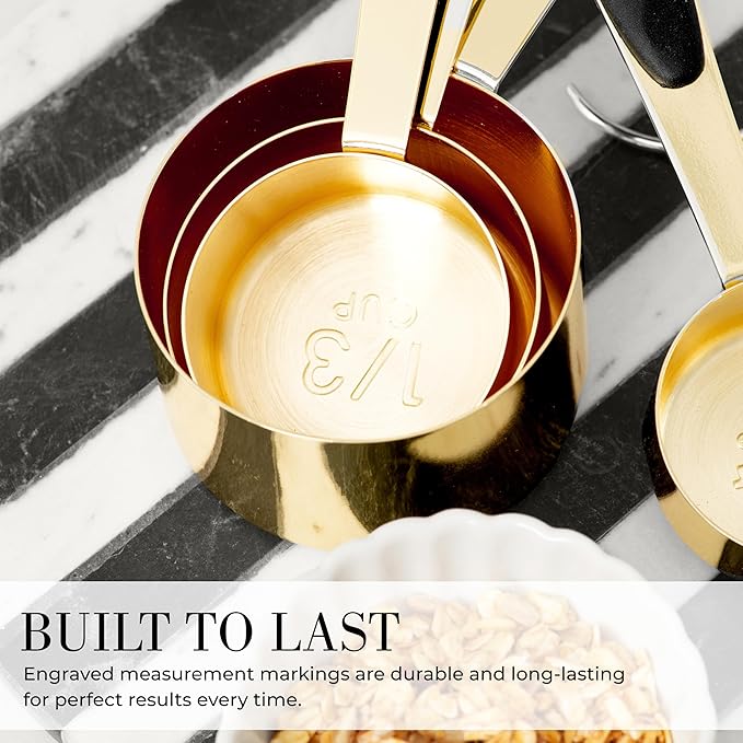 Styled Settings Black and Gold Measuring Cups and Spoons Set - 8PC Stainless Steel Measuring Spoons and Cups Set for Precise Baking & Cooking - Stylish Black and Gold Kitchen Accessories