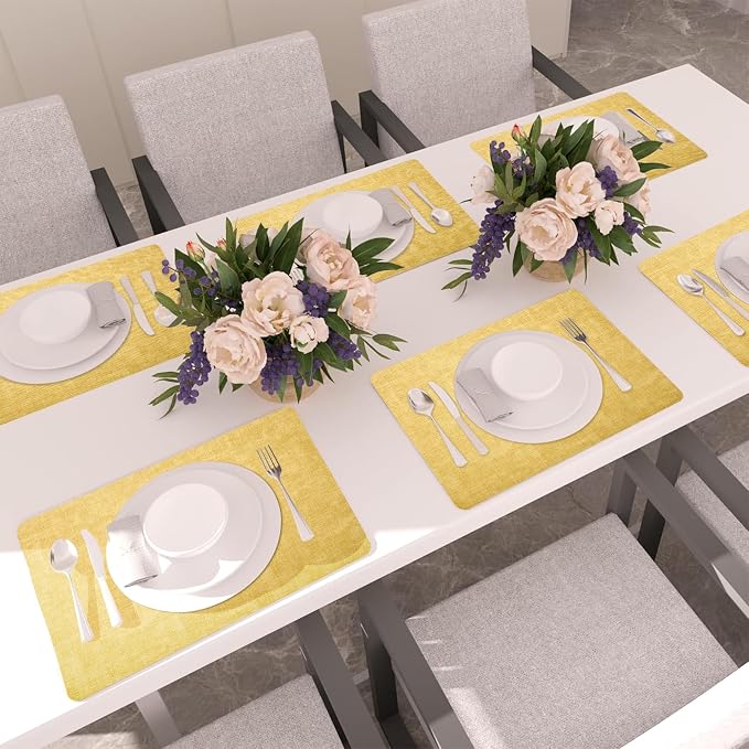 Maxpearl Faux Leather Placemats Set of 4 - Waterproof - Wipe Clean - Heat Resistant - Anti Slip Dining Table Place Mats, Suitable for Indoor & Outdoor Use, 17’’×12’’, Light Yellow