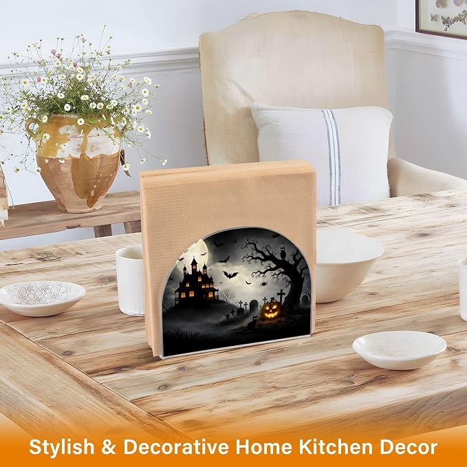 Spooky Halloween Napkin Holder for Tables Paper Cocktail Napkin Holders for Kitchen and Dinning, Acrylic Dinner Napkin Dispenser for Restaurant Home Decor Bar Accessories 2 Pack