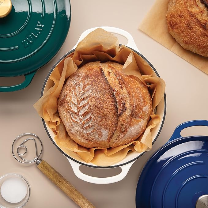Zulay Kitchen 13-Inch Danish Dough Whisk - Stainless Steel Wooden Whisk with Dough Hook - Sourdough Whisk for Bread, Pizza, Pastry, Cake Batter & More - Acacia
