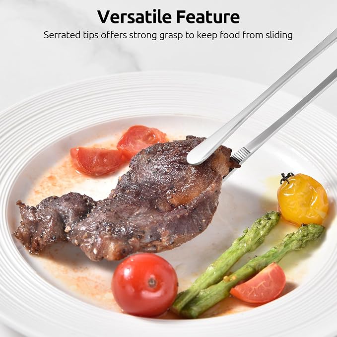 U-Taste 12in Long Kitchen Cooking Tweezer: 18/8 Stainless Steel Food-Grade Metal Food Tong, Flexible Pinching, Seamless-Welding, Sturdy and Non-Slip for Serving, Grilling, Frying, Baking (Round Tip)