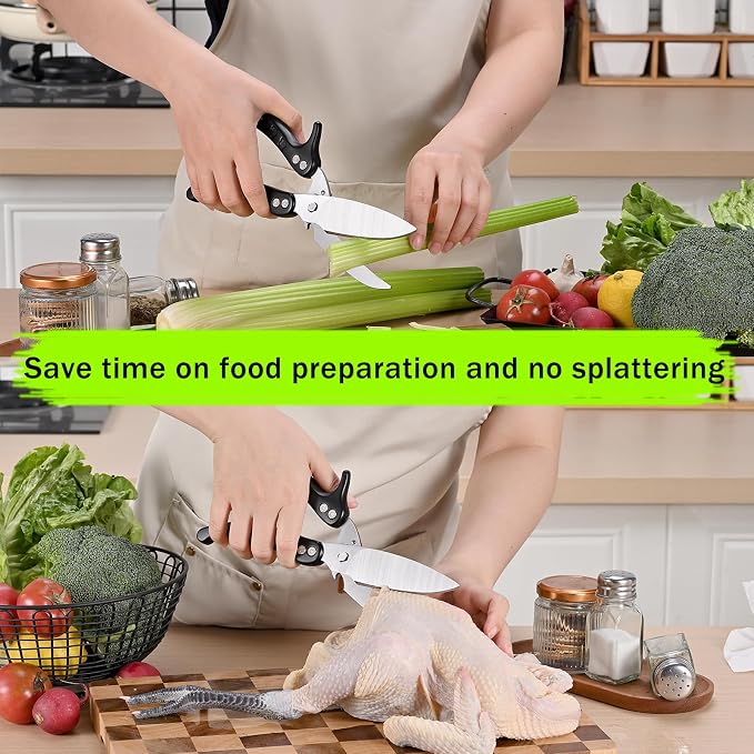 poultry shears Kitchen scissors for Chicken Can Be Used as a Knife, Dishwasher safe, Effortlessly cuts through cartilage, featuring a built-in spring mechanism.Can be used as a present（Black）