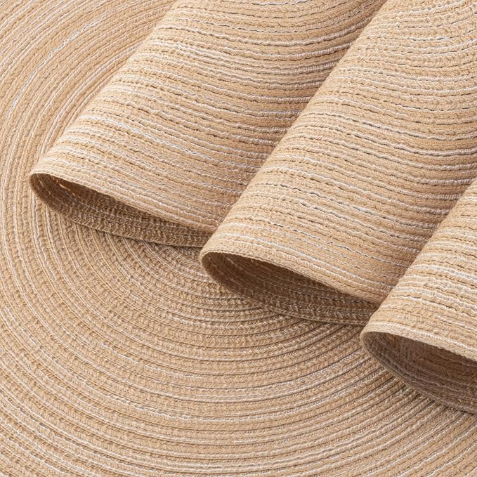 Winknowl Round Braided Placemats Set of 4 Washable Woven Heat Resistant Table Mats for Kitchen Dining Tables 15 inch Round Place Mats (Beige,4)