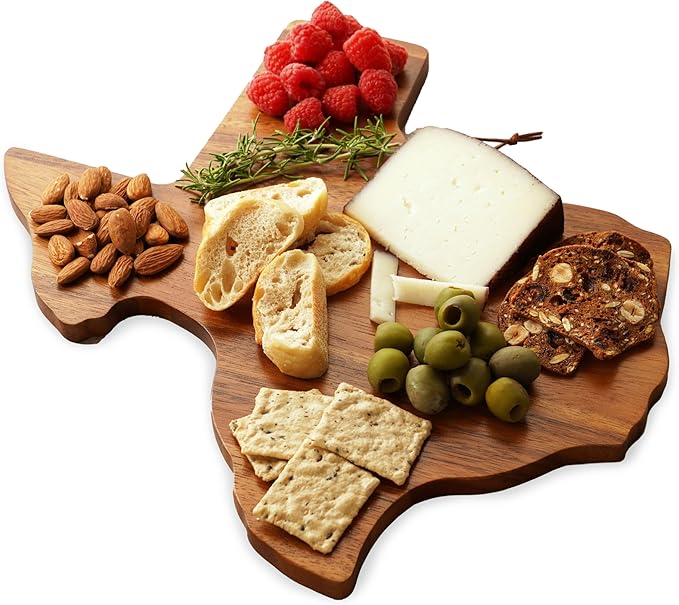 Twine Texas-Shaped Acacia Wood Cheese Board - Durable Cheese, Charcuterie and Serving Platter with Hanging Loop, Perfect for Entertaining and Kitchen Décor, Texas Cutting Board, Set of 1