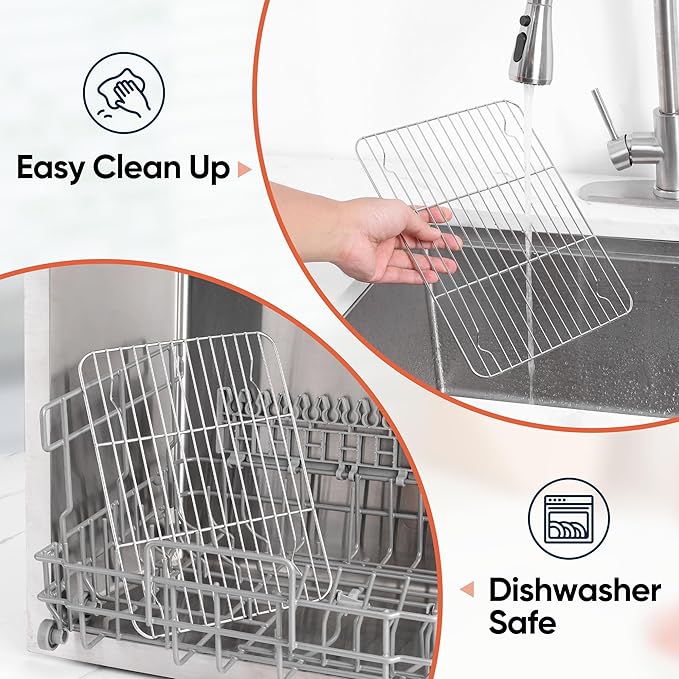 Homikit Stainless Steel Cooling Racks Set of 2, 11.6”*9.1” Heavy Duty Wire Baking Rack for Cooking Roasting Grilling Bacon Cake Cookies, Non Toxic & Rust Free
