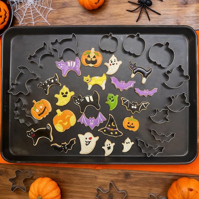 12PCS Halloween Cookie Cutters Set Stainless Steel, Ghost Bat Cat Pumpkin Shapes (Halloween-12pcs) (12pcs)