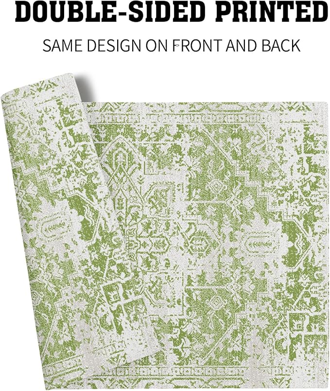 Gray Lime Green Boho Placemats Set of 4 Ethnic Bohemian Carpet Place Mats Washable Kitchen Dining Vintage Grey Geography Floral Linen Table Mats Stain Heat-Resistant for Home Party Indoor 12x18 in