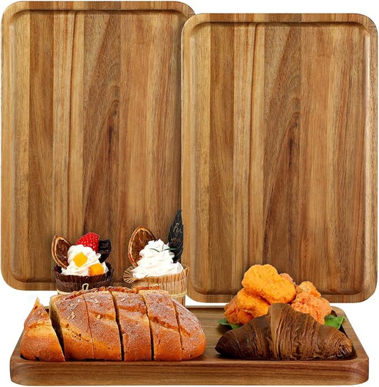 Layhit 3 Pcs Wood Plates Acacia Wooden Serving Trays 13 Inches Rectangle Charcuterie Board Wood Board Cheese Platter Decorative for Food Meat Fruit(Vivid Style)
